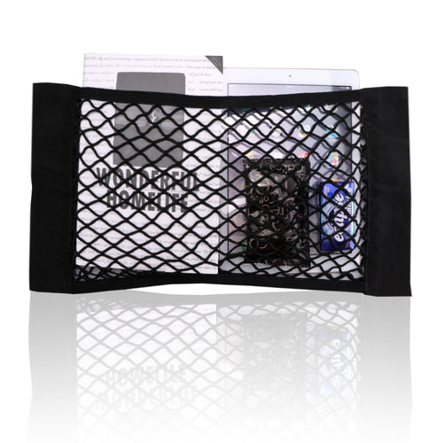 Bolsa de malha elástica para guardar coisas no porta-malas do carro, com suporte traseiro.