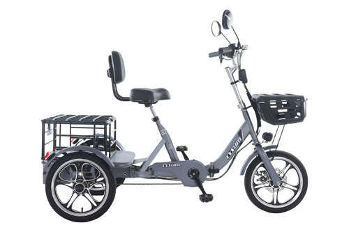 Triciclo elétrico dobrável de carga, 48V 400W, com pneus de 16 polegadas, ideal para idosos.