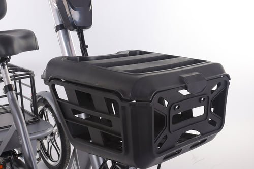 Triciclo elétrico dobrável de carga, 48V 400W, com pneus de 16 polegadas, ideal para idosos.